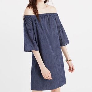 Madewell Indigo Off Shoulder Bell Sleeve Dress Sz 6